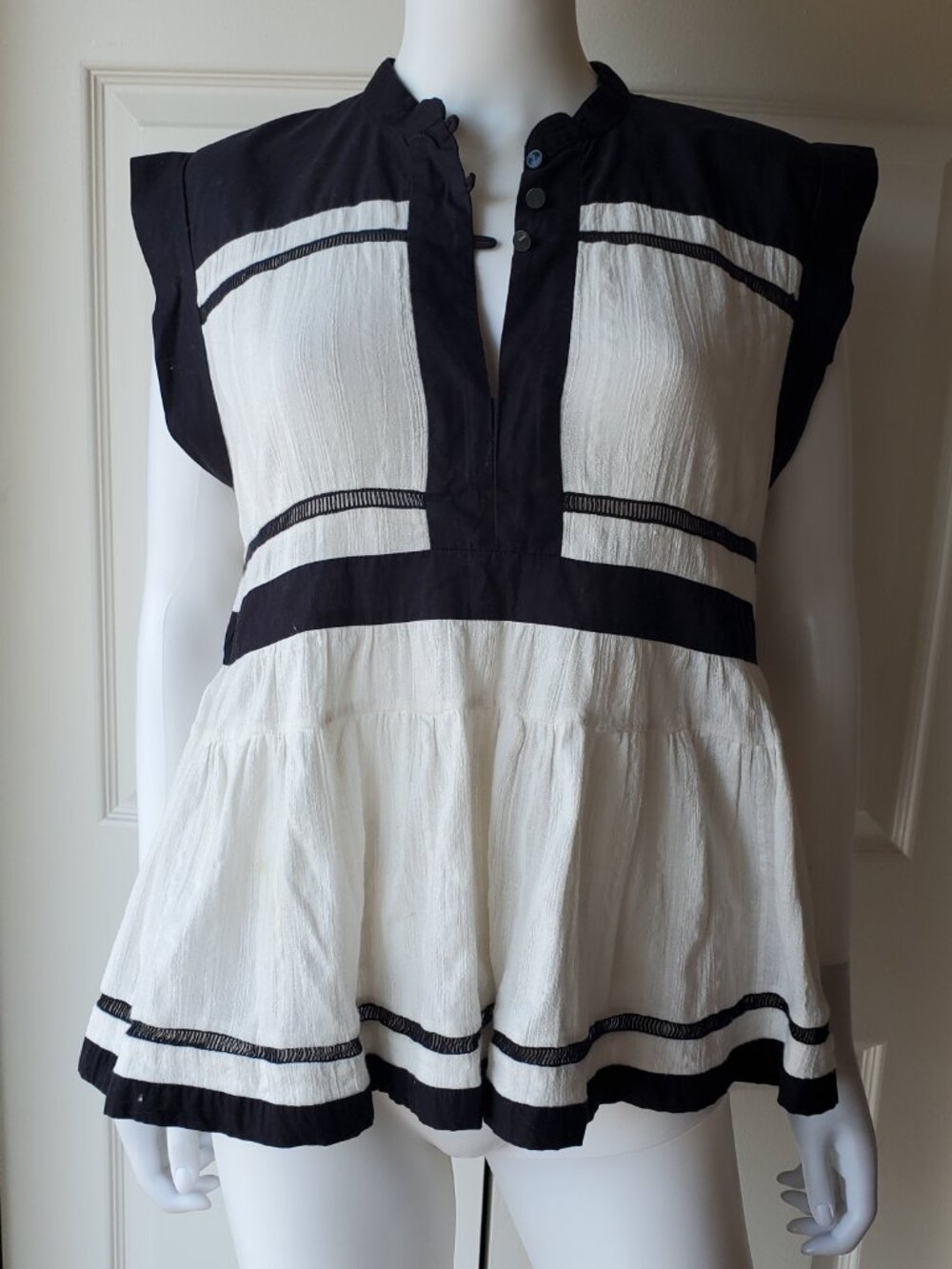 Isabel Marant Etoile Size 42 Black & White Cotton Top